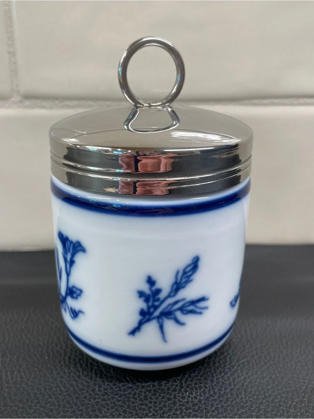 Williams Sonoma French Floral Blue and White Double Egg Coddler